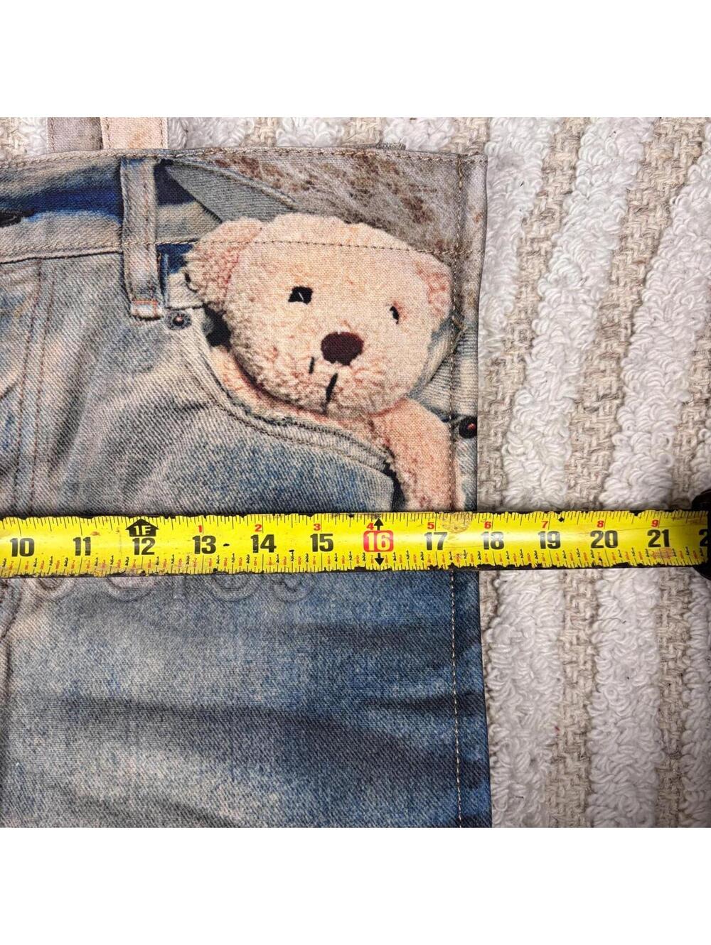 Acne Studios Trompe L’oeil Teddy Bear Denim Shopper Tote - Picture 7 of 8